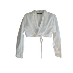 Zara Womens XS White Cross Over Surplice Cropped Top Cottagecore Boho Chic
